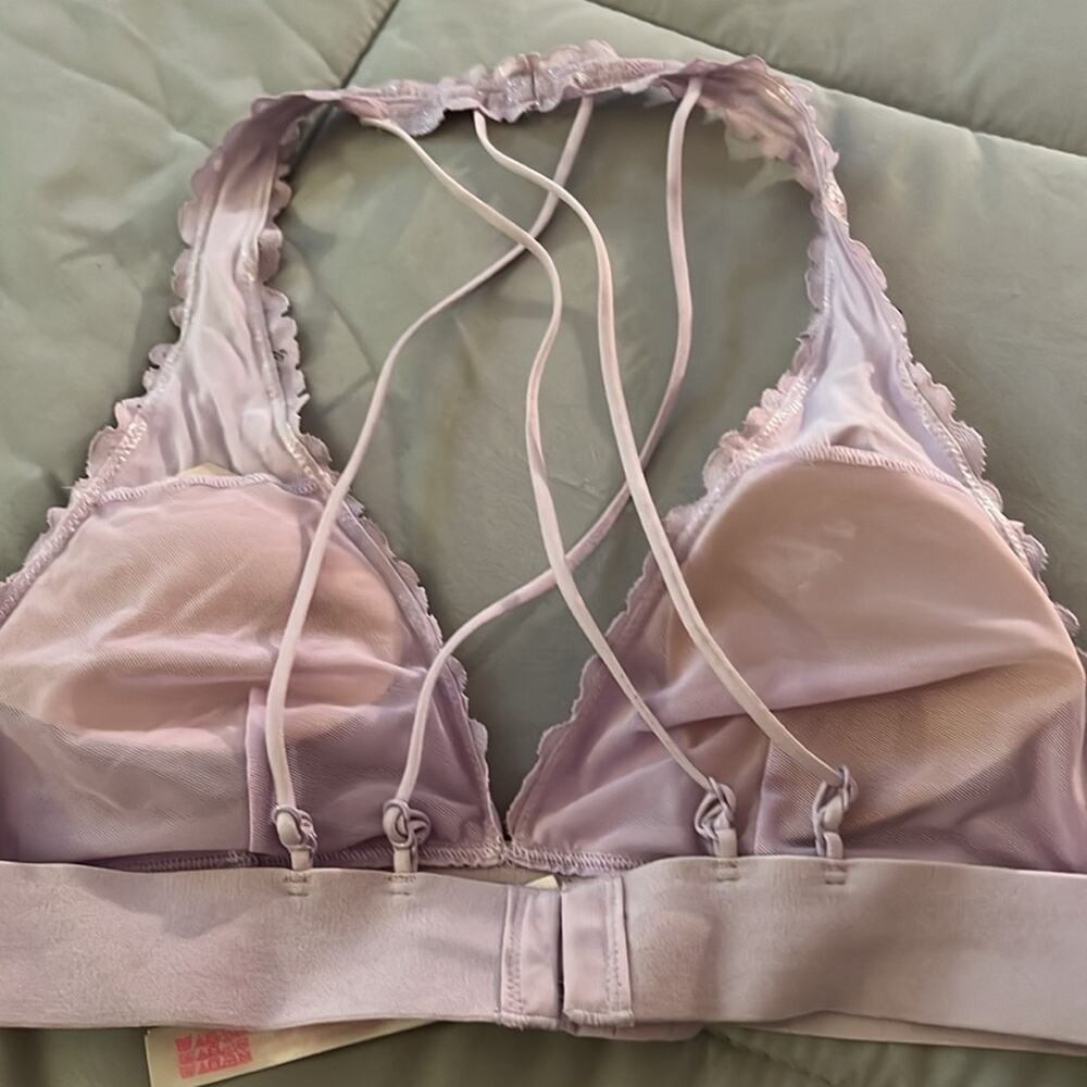 PINK Victoria's Secret Lavender Lace Bralette Halter‎ Crisscross Back S P - Picture 7 of 7